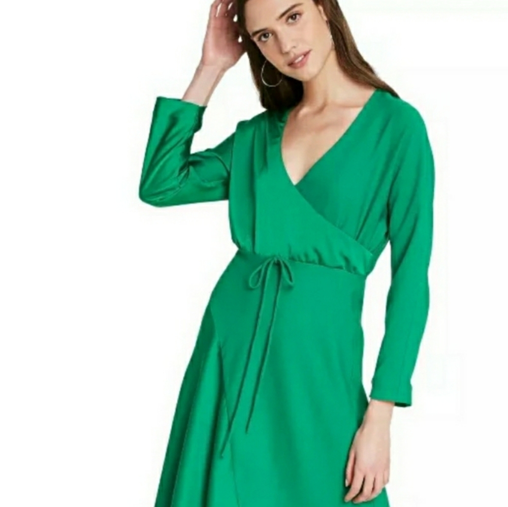 CUSHNIE EMERALD V NECK LONG SLEEVE WRAP DRESS - Picture 6 of 12